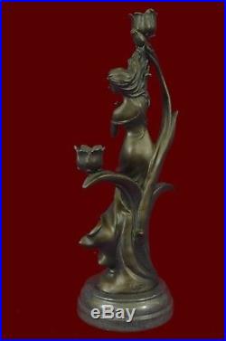 VINTAGE FRENCH EMPIRE BRASS KASSIN CANDLE HOLDER CANDELABRA HOT CAST ART Bronze