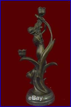 VINTAGE FRENCH EMPIRE BRASS KASSIN CANDLE HOLDER CANDELABRA HOT CAST ART Bronze