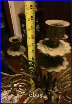 VINTAGE ORNATE BRASS 7 ARM 8 cups CANDELABRA 19 TALL With FINIAL