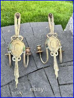 VTG 16 Solid Brass Bow Flower Wall Sconces 2-Arm Candle Hollywood Regency