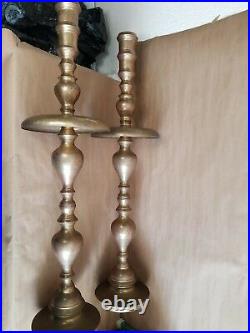 VTG 2 Brass Hand Crafted Candlestick Candle Holder Decor 37 inches Tall