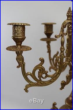 VTG 27 Pair of French Neo Gothic Brass 6 Tier Candelabra Set Candle Holder Pair