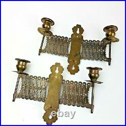VTG ATQ Pair 2 Brass Piano Accordion Folding CANDLE HOLDERS Wall SCONCES 1920's