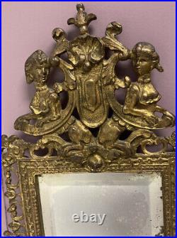 VTG Art Nouveau Mirror Brass Candle Holders Wall Hanging Rare Hollywood Regency