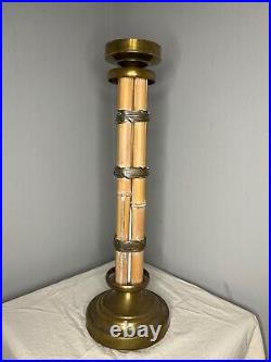 VTG Bamboo and Brass Tall Candle Holder in the style of Gabriella Crespi, 1970's