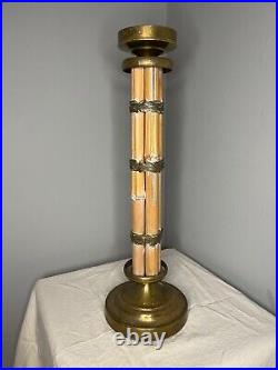 VTG Bamboo and Brass Tall Candle Holder in the style of Gabriella Crespi, 1970's