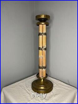 VTG Bamboo and Brass Tall Candle Holder in the style of Gabriella Crespi, 1970's