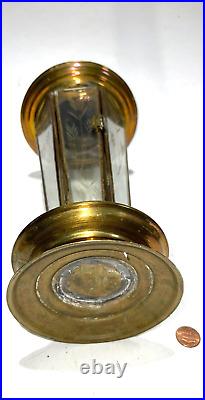 VTG Brass Lantern Candle Holder Glass Panels 6 Sided 17.5in Tall