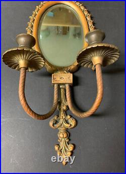 VTG Brass Pair Glo-Mar ArtWorks Wall Sconces Mirror Candle Holders withPrisms