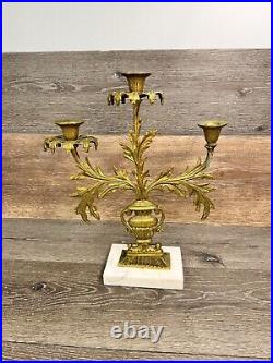 VTG Harvin Virginia Metalcrafters Brass 3 Arm Candelabra with Marble Base 14x12