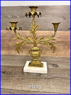 VTG Harvin Virginia Metalcrafters Brass 3 Arm Candelabra with Marble Base 14x12