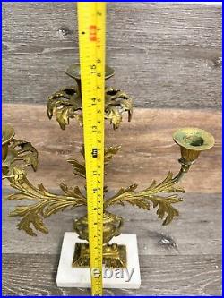 VTG Harvin Virginia Metalcrafters Brass 3 Arm Candelabra with Marble Base 14x12