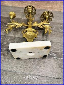 VTG Harvin Virginia Metalcrafters Brass 3 Arm Candelabra with Marble Base 14x12