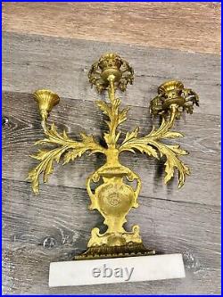 VTG Harvin Virginia Metalcrafters Brass 3 Arm Candelabra with Marble Base 14x12