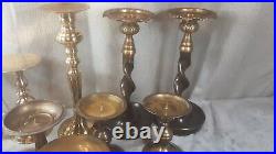 VTG Lot of 11 Brass Pillar Candle Holders Various Pairs & Singles w 2 Snuffers