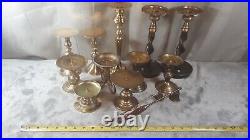 VTG Lot of 11 Brass Pillar Candle Holders Various Pairs & Singles w 2 Snuffers