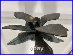 VTG. Mid Century Bronze Brass CANDLESTICK CHAMBER CANDLE HOLDER Lily Leaves