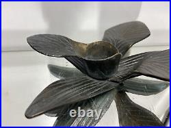 VTG. Mid Century Bronze Brass CANDLESTICK CHAMBER CANDLE HOLDER Lily Leaves