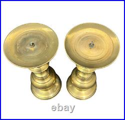 VTG Solid Brass Table Top Pillar Candle Holder with Candles Heavy 11 SET OF TWO