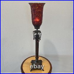 VTG Tall 30'' Cranberry Mosaic Glass Shade Brass Candle Holder. Taper/Votive