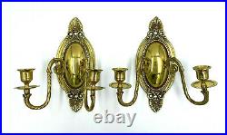VTG solid brass 2 wall sconces candle holder double arm wall mount ornate 10x9