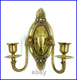 VTG solid brass 2 wall sconces candle holder double arm wall mount ornate 10x9
