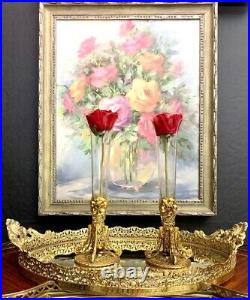 Vase Tulip Glass Vase / Candle Holder Vintage Brass & Glass Victorian Vintage