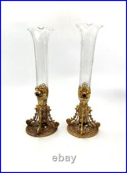 Vase Tulip Glass Vase / Candle Holder Vintage Brass & Glass Victorian Vintage