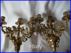 Very Nice Pair of Vintage Ornate Heavy Brass 4 Arm Candelabra's 15.5 Tall