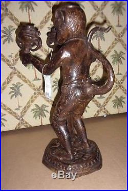 Very Rare! MAITLAND SMITH Vintage Brass Monkey Warrior Double Candle Holder