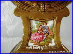 Vg Italian Brass/bronze Royal Red Maroon Fragonard Porcelain Clock Pr Candelabra