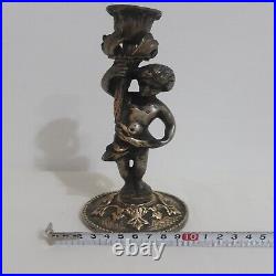Victorian Brass Candle Holder Antique Vintage Cherub Angel Candlestick Holders