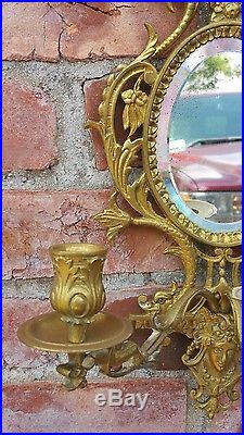 Victorian Brass Candle Sconces/Mirror Backs With3 Candle holders