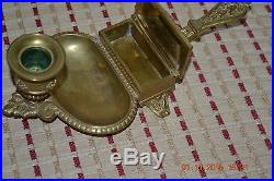 Victorian Brass Ornate Candleholder with covered Match Container MUST SEE