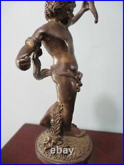 Victorian Era Brass Figural Candlestick Holder Girl Holding Torch 15 X 5 Inches