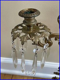 Victorian Girandole Bronze /Brass Centerpiece Candlelabra Ornate crystals Bird