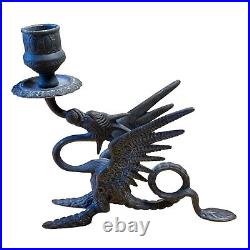 Victorian Mythical Brass Winged Dragon Candlestick Vintage Candle Holder