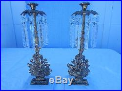 Victorian Solid Brass Matched Pair of Candelabras With Marble Bases 16 Tall