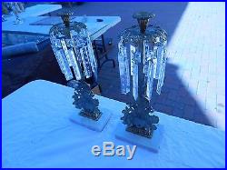 Victorian Solid Brass Matched Pair of Candelabras With Marble Bases 16 Tall