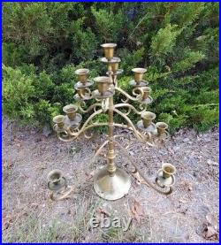 Vintage 15 Light Brass Candelabra Rotating Cathedral Candle Holder with History TX