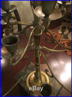 Vintage 17 Light Solid Brass Candelabra Rotating Cathedral Candle Holder 19.4