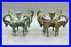 Vintage 1950s Green Patina Solid Brass Candle Holder with Four Ram Figures PAIR