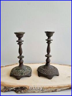 Vintage 2 Pair Ornate Candle holder Brass Table Decor Rare Candlesticks Vtg Sale