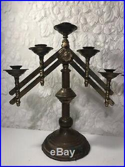 Vintage 2 Pair Solid Brass 5 Candle Candelabra Adjustable Altar Church Funeral