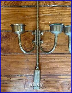 Vintage 21 Palatial French Empire Pair of Bow Topped Brass Wall Candle Sconces