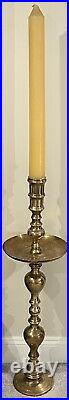 Vintage 36 Floor Etched Brass Candlestick With Drip Tray & LG Pillar Wax Candle