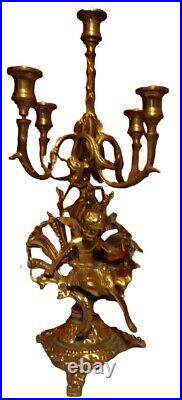 Vintage 4 Armed 5 Candle Holder Brass Bronze Cherub Candelabra Lamp 17 1/8 Tall