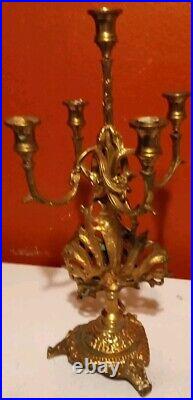 Vintage 4 Armed 5 Candle Holder Brass Bronze Cherub Candelabra Lamp 17 1/8 Tall