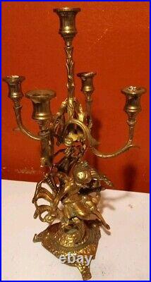 Vintage 4 Armed 5 Candle Holder Brass Bronze Cherub Candelabra Lamp 17 1/8 Tall