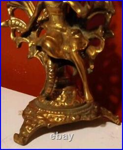 Vintage 4 Armed 5 Candle Holder Brass Bronze Cherub Candelabra Lamp 17 1/8 Tall